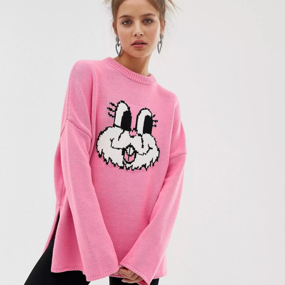 NWT Lazy Oaf pink bunny sweater